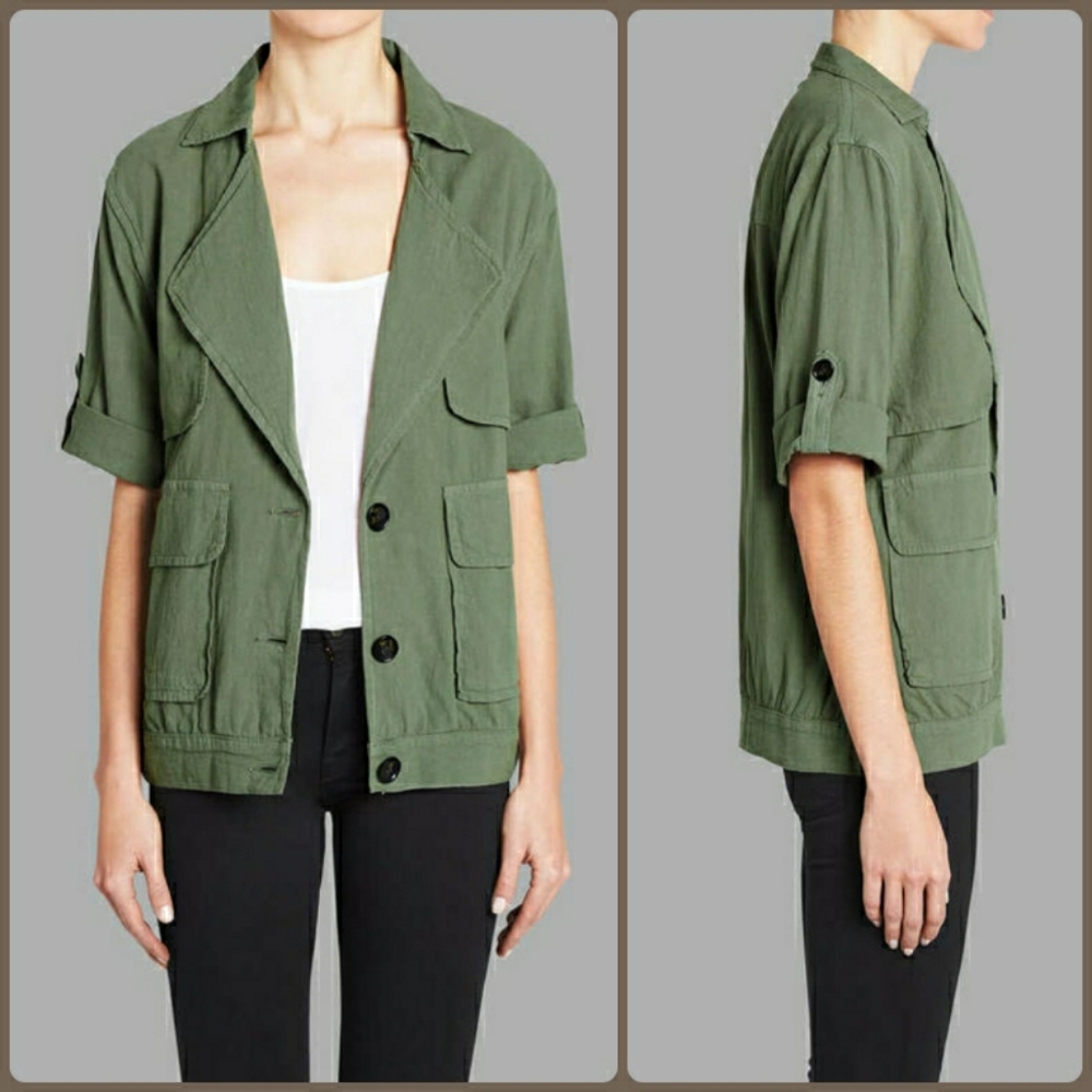 Frame Le Oversized Jacket in Olive Green XS